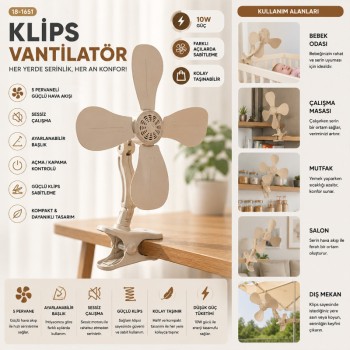 Masaüstü Vantilatör - Güçlü Klipsli - 5 Pervaneli Masaüstü Vantilatör - Güçlü Klipsli - 5 Pervaneli