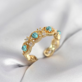 Mavi Taşlı Gold Renk Vintage Kadın Yüzük Mavi Taşlı Gold Renk Vintage Kadın Yüzük