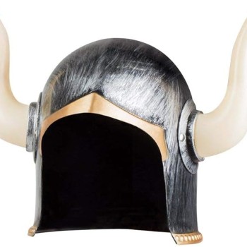 Mega Boynuzlu Viking Ivar Kaskı Eskitilmiş Desen Gümüş Renk Mega Boynuzlu Viking Ivar Kaskı Eskitilmiş Desen Gümüş Renk