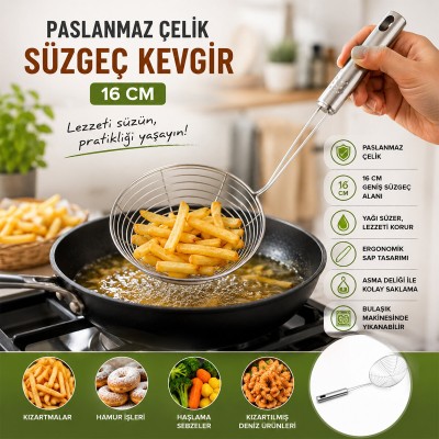 Metal Kevgir - Paslanmaz Çelik - 16 cm 