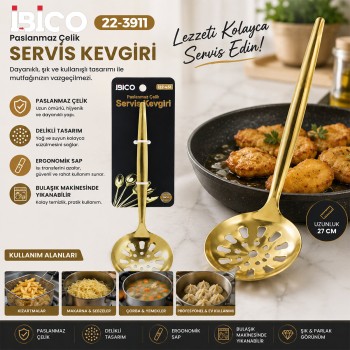 Metal Servis Kevgiri - 27 cm - Gold Renk Metal Servis Kevgiri - 27 cm - Gold Renk
