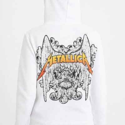 Metallica İki İplik Kapüşonlu Ön ve Arka Baskılı hoodie - Beyaz Metallica İki İplik Kapüşonlu Ön ve Arka Baskılı hoodie - Beyaz