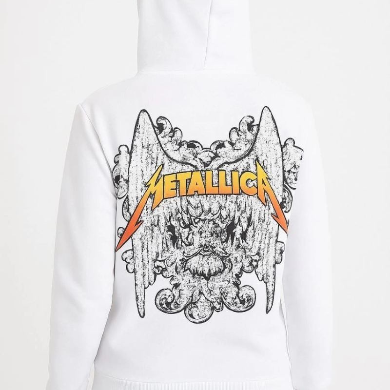 Metallica İki İplik Kapüşonlu Ön ve Arka Baskılı hoodie - Beyaz Metallica İki İplik Kapüşonlu Ön ve Arka Baskılı hoodie - Beyaz