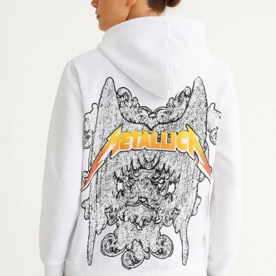 Metallica İki İplik Kapüşonlu Ön ve Arka Baskılı hoodie - Beyaz Metallica İki İplik Kapüşonlu Ön ve Arka Baskılı hoodie - Beyaz