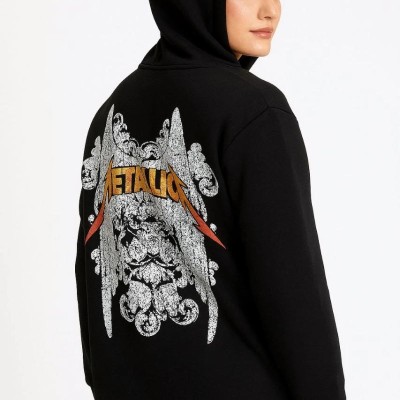Metallica İki İplik Kapüşonlu Ön ve Arka Baskılı hoodie - Siyah Metallica İki İplik Kapüşonlu Ön ve Arka Baskılı hoodie - Siyah