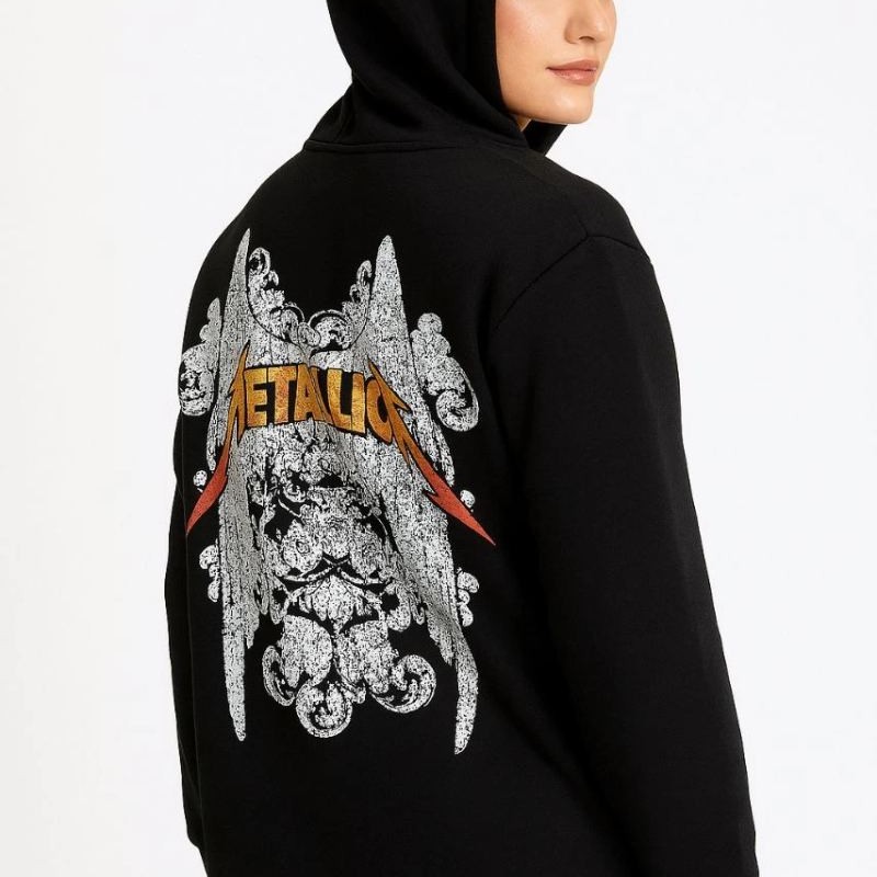 Metallica İki İplik Kapüşonlu Ön ve Arka Baskılı hoodie - Siyah Metallica İki İplik Kapüşonlu Ön ve Arka Baskılı hoodie - Siyah