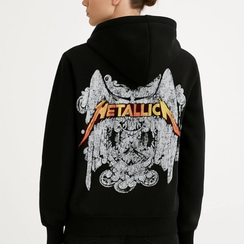 Metallica İki İplik Kapüşonlu Ön ve Arka Baskılı hoodie - Siyah Metallica İki İplik Kapüşonlu Ön ve Arka Baskılı hoodie - Siyah