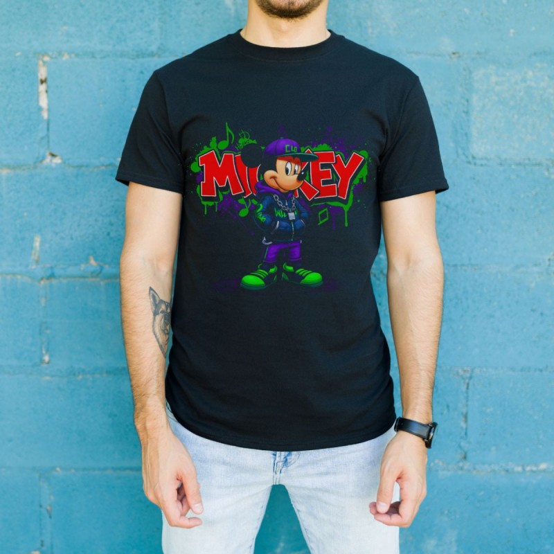 Mickey Mouse Graffiti Baskılı Unisex Siyah Oversize Tişört - 24/1 Penye Mickey Mouse Graffiti Baskılı Unisex Siyah Oversize Tişört - 24/1 Penye