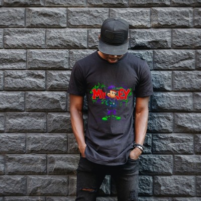 Mickey Mouse Graffiti Baskılı Unisex Siyah Oversize Tişört - 24/1 Penye Mickey Mouse Graffiti Baskılı Unisex Siyah Oversize Tişört - 24/1 Penye
