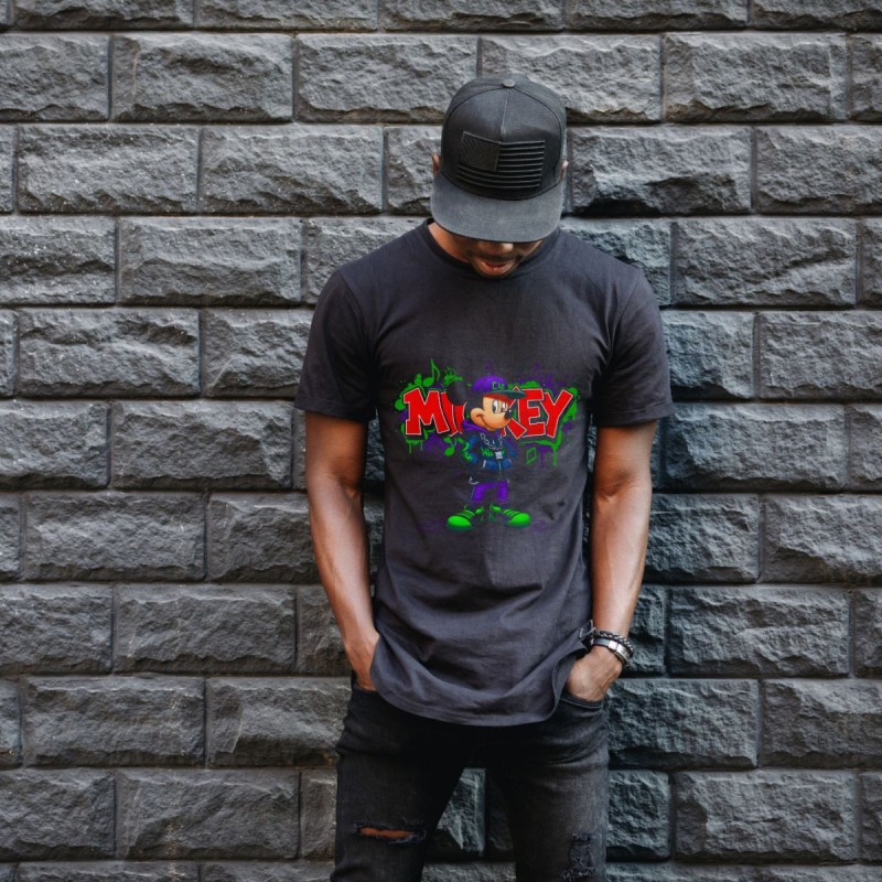 Mickey Mouse Graffiti Baskılı Unisex Siyah Oversize Tişört - 24/1 Penye Mickey Mouse Graffiti Baskılı Unisex Siyah Oversize Tişört - 24/1 Penye