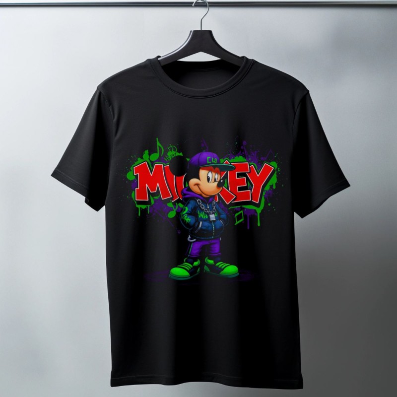 Mickey Mouse Graffiti Baskılı Unisex Siyah Oversize Tişört - 24/1 Penye Mickey Mouse Graffiti Baskılı Unisex Siyah Oversize Tişört - 24/1 Penye