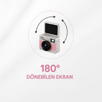 Mini Dijital Retro Kamera - Dönebilen Ekran - Flaşlı Mini Dijital Retro Kamera - Dönebilen Ekran - Flaşlı