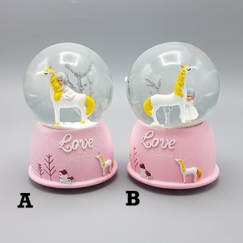 Mini Pembe Kar Küresi - Sevimli Unicorn ve Kız Tasarımlı - Işıklı Mini Pembe Kar Küresi - Sevimli Unicorn ve Kız Tasarımlı - Işıklı