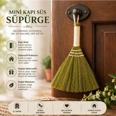 Mini Süpürge Tasarımlı Kapı Süsü - Hasır Saplı - El Yapımı Rustik Dekor Mini Süpürge Tasarımlı Kapı Süsü - Hasır Saplı - El Yapımı Rustik Dekor