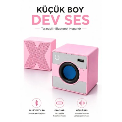 Mini Taşınabilir Hoparlör - Type C (USB-C) Şarj - Güçlü Bass - Küp Tasarım Mini Taşınabilir Hoparlör - Type C (USB-C) Şarj - Güçlü Bass - Küp Tasarım
