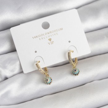 Minimal Nazarlı Model Gold Renk Zirkon Taşlı Kadın Küpe Minimal Nazarlı Model Gold Renk Zirkon Taşlı Kadın Küpe
