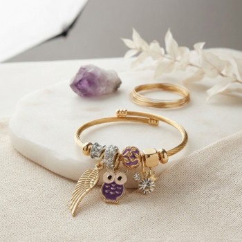 Mor Baykuş Model Gold Renk Charmlı Bileklik Mor Baykuş Model Gold Renk Charmlı Bileklik