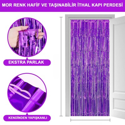 Mor Ekstra Metalize Saçaklı Arka Fon Perde Mor Ekstra Metalize Saçaklı Arka Fon Perde