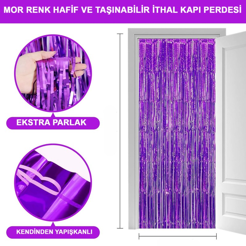 Mor Ekstra Metalize Saçaklı Arka Fon Perde Mor Ekstra Metalize Saçaklı Arka Fon Perde