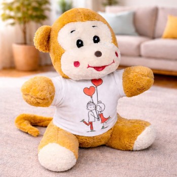 Mutlu Aşıklar Tasarım Tişörtlü Sevimli Peluş Maymun Mutlu Aşıklar Tasarım Tişörtlü Sevimli Peluş Maymun