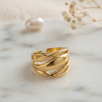 Örgü Formlu Geniş Tasarım Gold Renk Yüzük