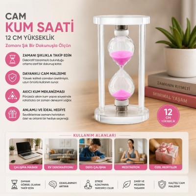 Orta Boy Cam Standlı Kum Saati - 12 cm Yükseklik - Dekoratif Süs Eşyası Orta Boy Cam Standlı Kum Saati - 12 cm Yükseklik - Dekoratif Süs Eşyası