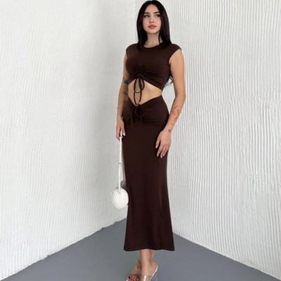 Osy Modal Yumuşak Dokulu Kumaş Büzgülü Crop Etek Takım -Kahverengi Osy Modal Yumuşak Dokulu Kumaş Büzgülü Crop Etek Takım -Kahverengi