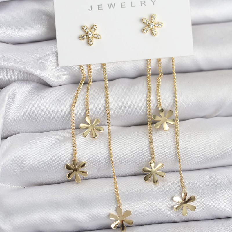 Papatya Model Gold Renk Pirinç Sallantılı Kadın Küpe Papatya Model Gold Renk Pirinç Sallantılı Kadın Küpe