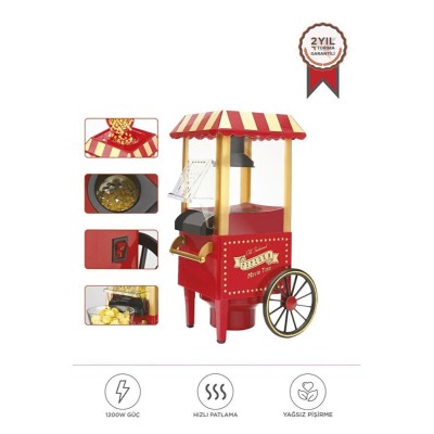 Patlamış Mısır Makinesi - Yağsız Pişirme - Nostaljik Model Patlamış Mısır Makinesi - Yağsız Pişirme - Nostaljik Model