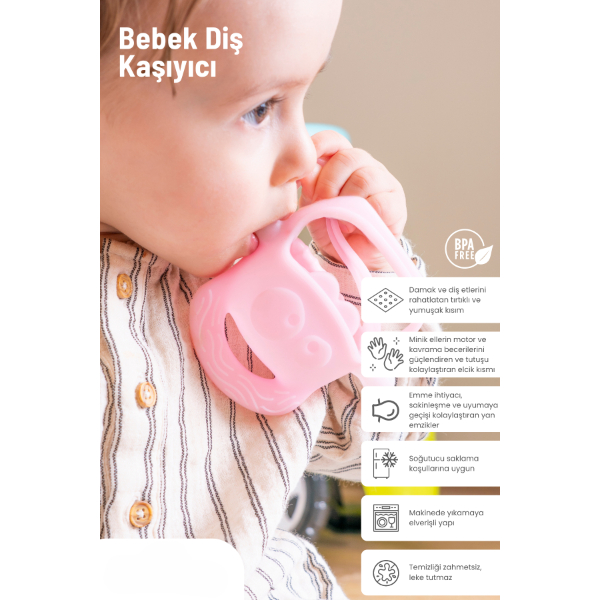 Pembe Bebek Silikon Diş Kaşıyıcı Pembe Bebek Silikon Diş Kaşıyıcı