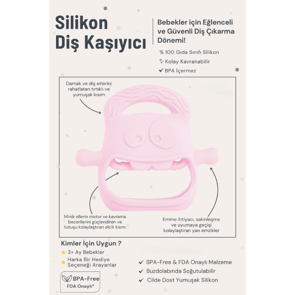 Pembe Bebek Silikon Diş Kaşıyıcı Pembe Bebek Silikon Diş Kaşıyıcı