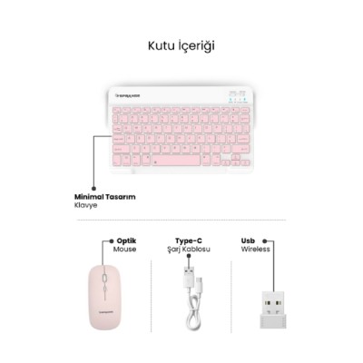 Pembe Kablosuz Klavye Ve Mouse Seti Pembe Kablosuz Klavye Ve Mouse Seti