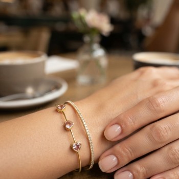 Pembe Kalp Model Zirkon Taşlı Gold Renk Kadın Bileklik Pembe Kalp Model Zirkon Taşlı Gold Renk Kadın Bileklik