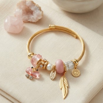 Pembe Kelebek Model Charmlı Bileklik