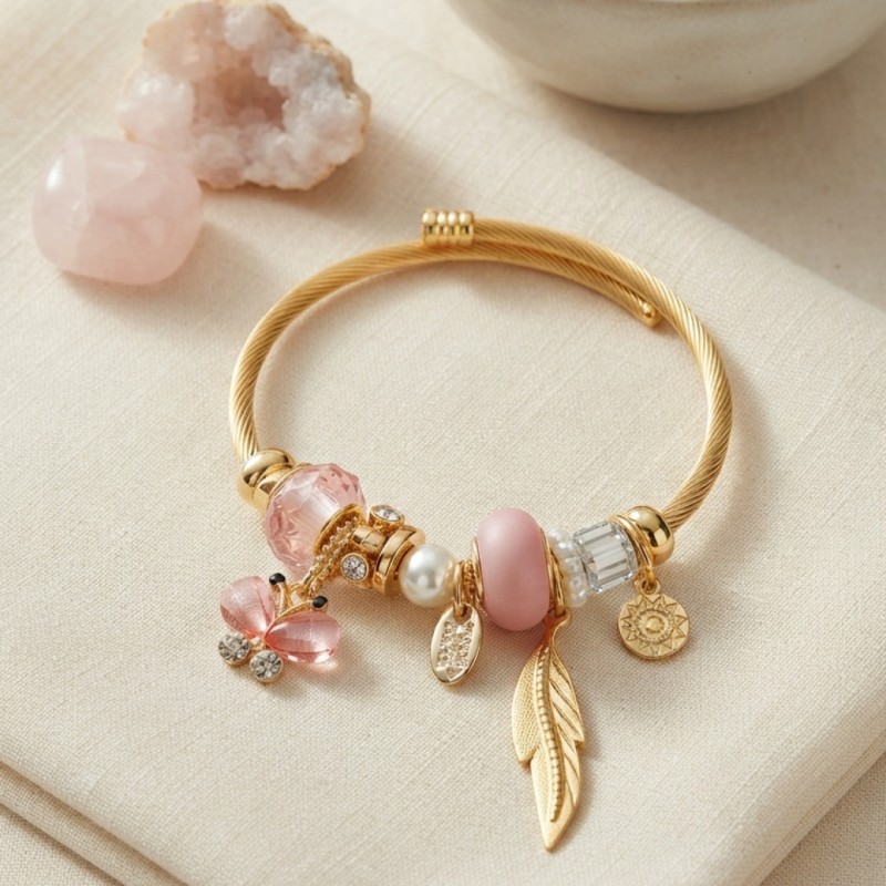 Pembe Kelebek Model Charmlı Bileklik Pembe Kelebek Model Charmlı Bileklik