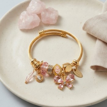 Pembe Kelebek Model Charmlı Bileklik
