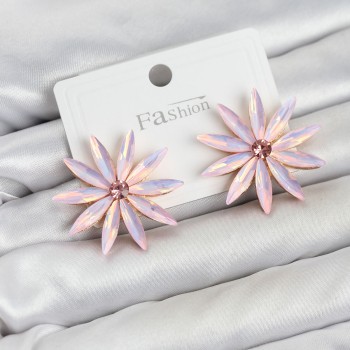 Pembe Kristal Taşlı Lotus Model Kadın Küpe