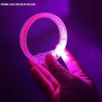Pembe Led Işıklı Baskı Yapılabilen Pilli Bileklik Bilezik