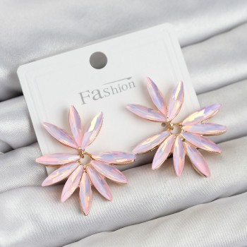 Pembe Renk Kristal Taşlı Lotus Model Kadın Küpe