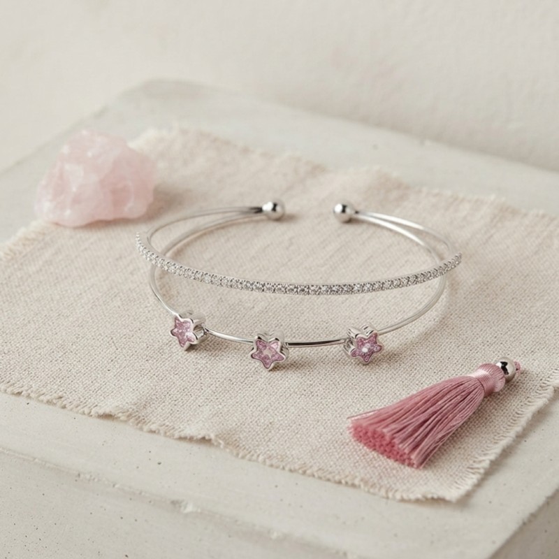 Pembe Yıldız Model Gold Renk Zirkon Taşlı Pirinç Bileklik