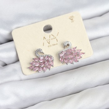Pembe Zirkon Taşlı Gümüş Swan Kuğu Model Kadın Küpe