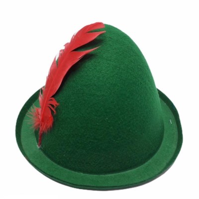 Peter Pan Şapkası Yeşil Renk Kırmızı Tüylü Peter Pan Şapkası Yeşil Renk Kırmızı Tüylü