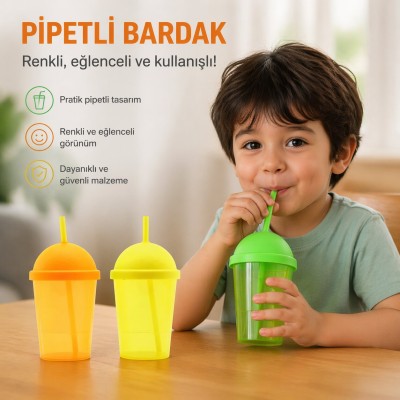 Pipetli Bardak - 450 ml - Şeffaf Renkli - Plastik Pipetli Bardak - 450 ml - Şeffaf Renkli - Plastik