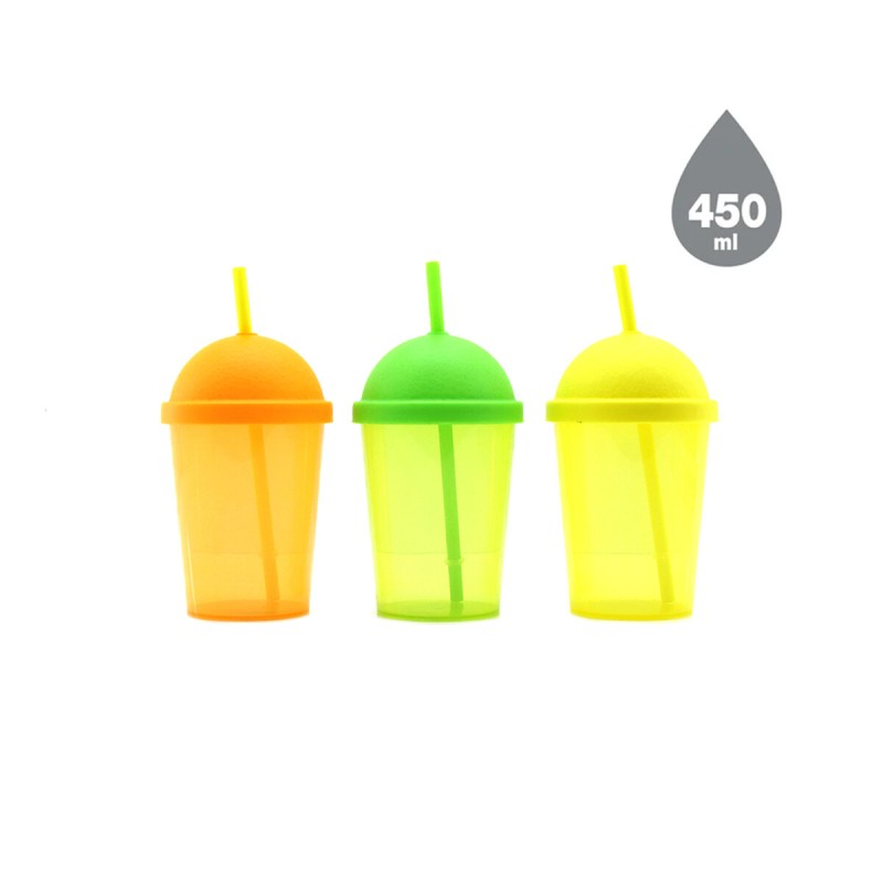 Pipetli Bardak - 450 ml - Şeffaf Renkli - Plastik Pipetli Bardak - 450 ml - Şeffaf Renkli - Plastik