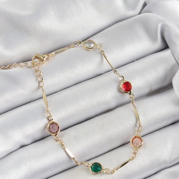 Pirinç Asorti Model Gold Renk Zirkon Taşlı Kadın Bileklik