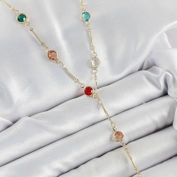 Pirinç Asorti Model Gold Renk Zirkon Taşlı Y Kolye