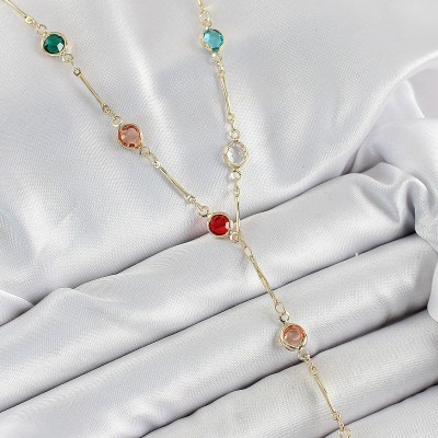 Pirinç Asorti Model Gold Renk Zirkon Taşlı Y Kolye