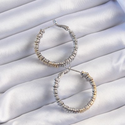 Pirinç Gold Gümüş Renkli Tırtıklı Halka Küpe Pirinç Gold Gümüş Renkli Tırtıklı Halka Küpe