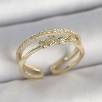 Pirinç Gold Renk 2'Li Sıra Zirkon Taş Detaylı Kelebek Figürlü Ayarlanabilir Model Kadın Yüzük Pirinç Gold Renk 2'Li Sıra Zirkon Taş Detaylı Kelebek Figürlü Ayarlanabilir Model Kadın Yüzük