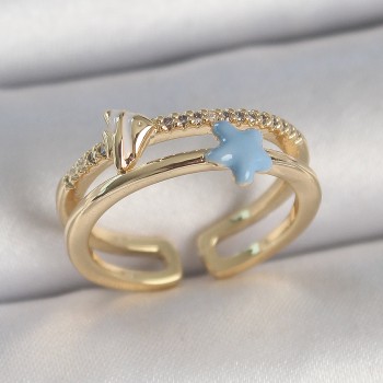 Pirinç Gold Renk 2'Li Zirkon Taşlı Mavi Yıldız Figür Ayarlanabilir Kadın Yüzük Pirinç Gold Renk 2'Li Zirkon Taşlı Mavi Yıldız Figür Ayarlanabilir Kadın Yüzük